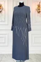 Tesettür giyim GRİ TAŞLI BÜYÜK BEDEN ABİYE ELBİSE T 8031