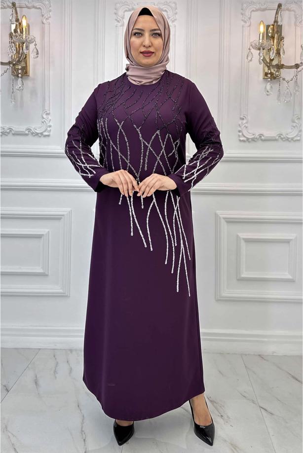 Vêtements hijab PRUNE ROBE DE SOIRÉE GRANDE TAILLE T 8031 - TRENDTESETTÜR