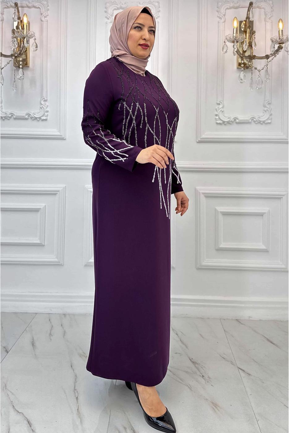 Vêtements hijab PRUNE ROBE DE SOIRÉE GRANDE TAILLE T 8031