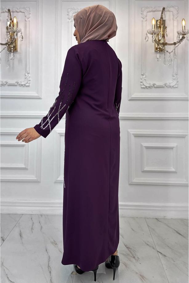 Vêtements hijab PRUNE ROBE DE SOIRÉE GRANDE TAILLE T 8031 - TRENDTESETTÜR