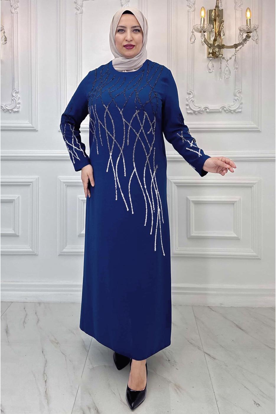 Vêtements hijab BLEU MARINE ROBE DE SOIRÉE GRANDE TAILLE T 8031