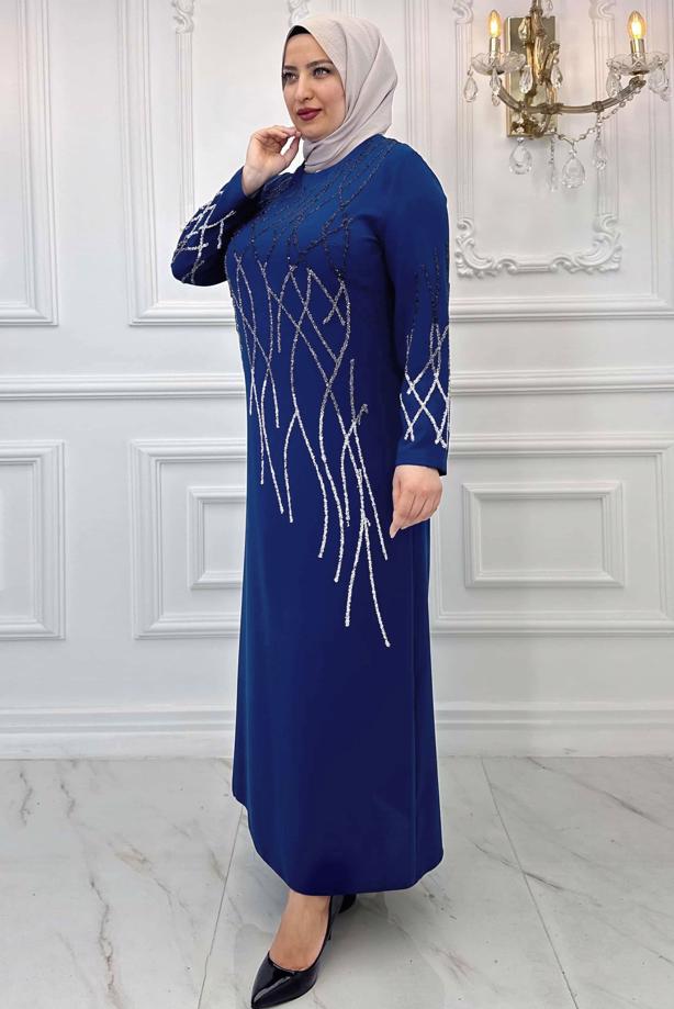 Vêtements hijab BLEU MARINE ROBE DE SOIRÉE GRANDE TAILLE T 8031 - TRENDTESETTÜR