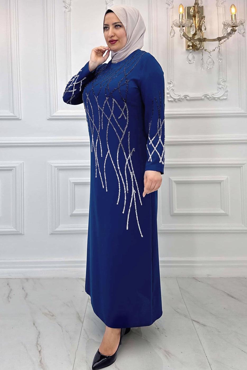 Vêtements hijab BLEU MARINE ROBE DE SOIRÉE GRANDE TAILLE T 8031
