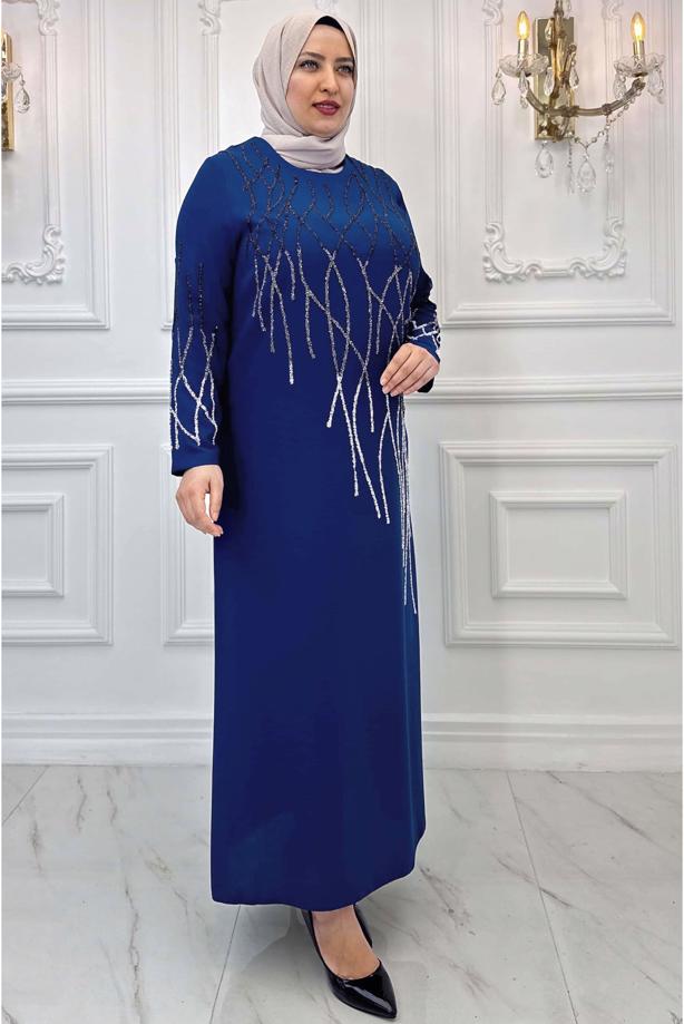 Vêtements hijab BLEU MARINE ROBE DE SOIRÉE GRANDE TAILLE T 8031 - TRENDTESETTÜR