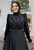 Tesettür giyim SİYAH TAŞ DETAYLI ABİYE ELBİSE T 8511
