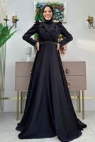 Tesettür giyim SİYAH TAŞ DETAYLI ABİYE ELBİSE T 8511