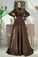 Tesettür giyim KAHVE TAŞ DETAYLI ABİYE ELBİSE T 8511