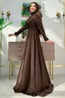 Tesettür giyim KAHVE TAŞ DETAYLI ABİYE ELBİSE T 8511