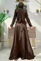 Tesettür giyim KAHVE TAŞ DETAYLI ABİYE ELBİSE T 8511