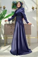 Tesettür giyim LACİVERT TAŞ DETAYLI ABİYE ELBİSE T 8511