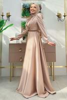 Tesettür giyim VİZON TAŞ DETAYLI ABİYE ELBİSE T 8511