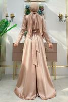 Tesettür giyim VİZON TAŞ DETAYLI ABİYE ELBİSE T 8511