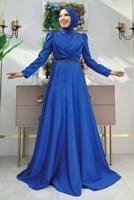 Tesettür giyim LACİVERT TAŞ DETAYLI ABİYE ELBİSE T 8511