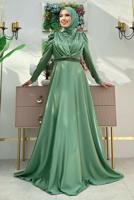 Tesettür giyim YEŞİL TAŞ DETAYLI ABİYE ELBİSE T 8511