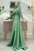 Tesettür giyim YEŞİL TAŞ DETAYLI ABİYE ELBİSE T 8511