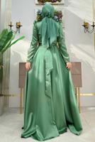 Tesettür giyim YEŞİL TAŞ DETAYLI ABİYE ELBİSE T 8511