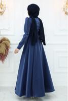 Tesettür giyim LACİVERT TAŞ DETAYLI ABİYE ELBİSE T 8553