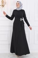 Hijab clothing BLACK EVENING DRESS WITH GEM T 8653