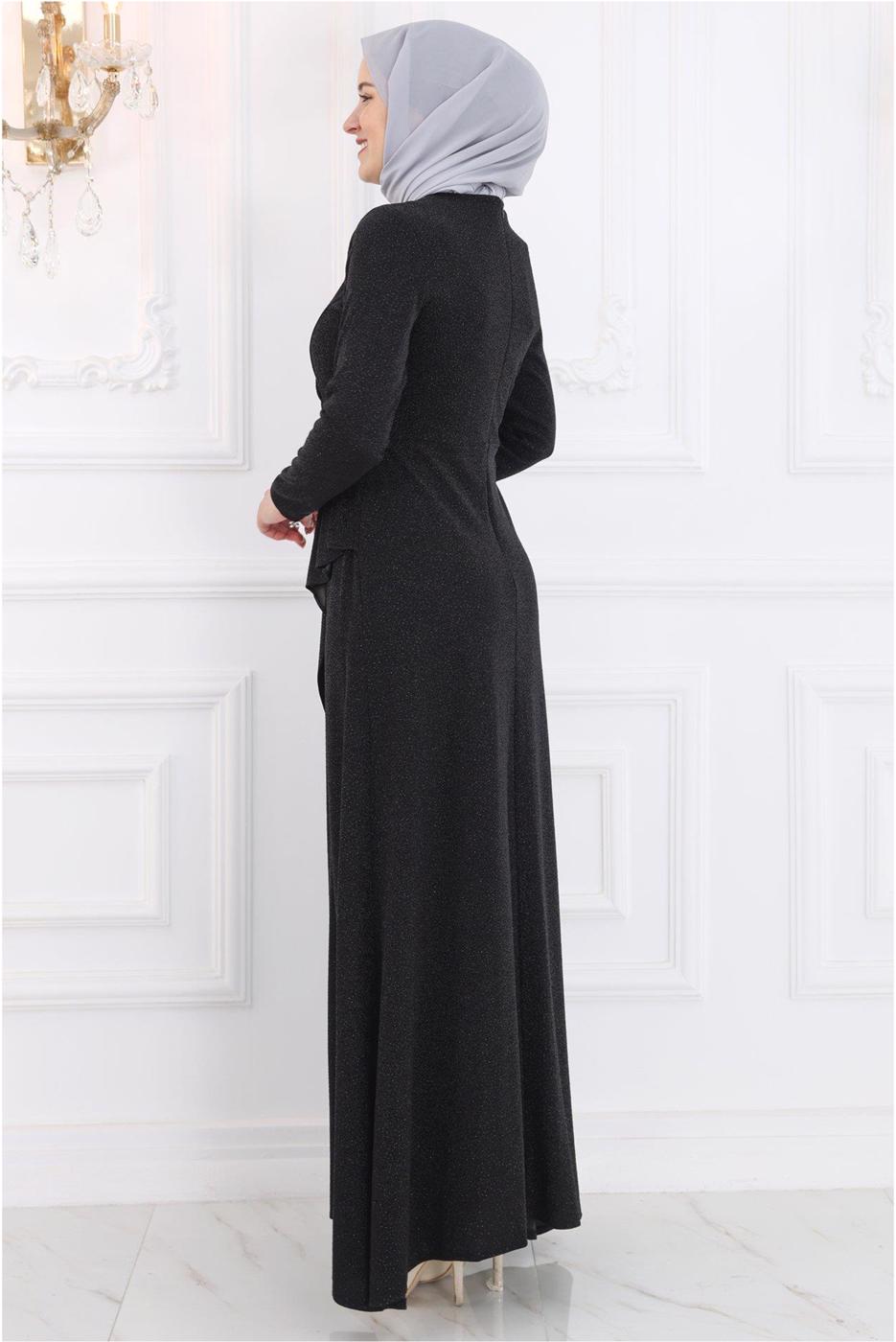 Hijab clothing BLACK EVENING DRESS WITH GEM T 8653