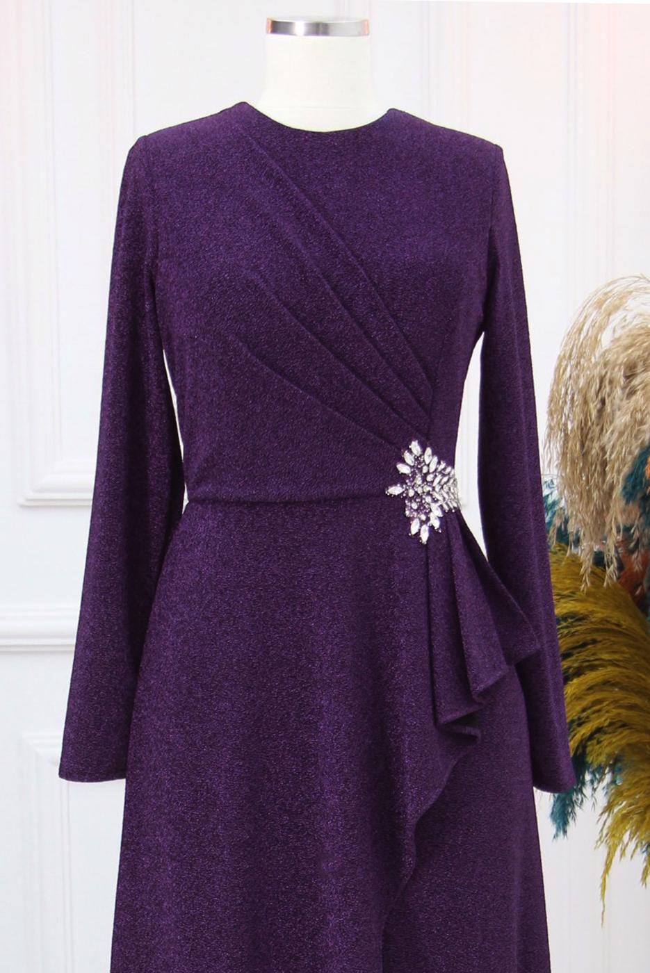 Hijab clothing PURPLE EVENING DRESS WITH GEM T 8653
