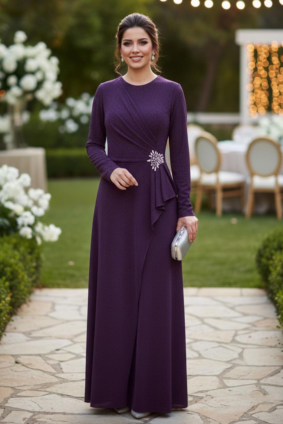 Hijab clothing PURPLE EVENING DRESS WITH GEM T 8653