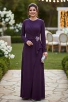 Hijab clothing PURPLE EVENING DRESS WITH GEM T 8653
