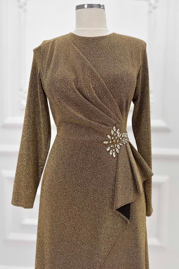 Tesettür giyim ALTIN TAŞLI ABİYE ELBİSE T 8653 - TRENDTESETTÜR