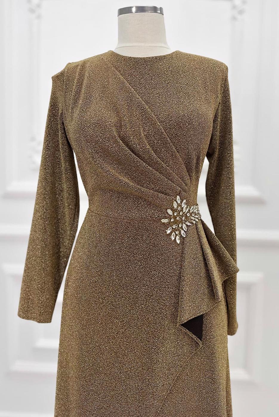Hijab clothing GOLD EVENING DRESS WITH GEM T 8653