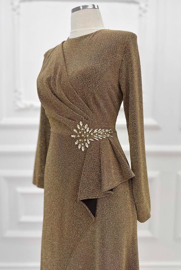 Tesettür giyim ALTIN TAŞLI ABİYE ELBİSE T 8653 - TRENDTESETTÜR