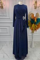 Hijab clothing NAVY BLUE EVENING DRESS WITH GEM T 8653