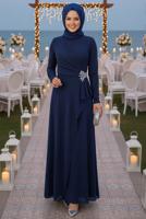 Tesettür giyim LACİVERT TAŞLI ABİYE ELBİSE T 8653