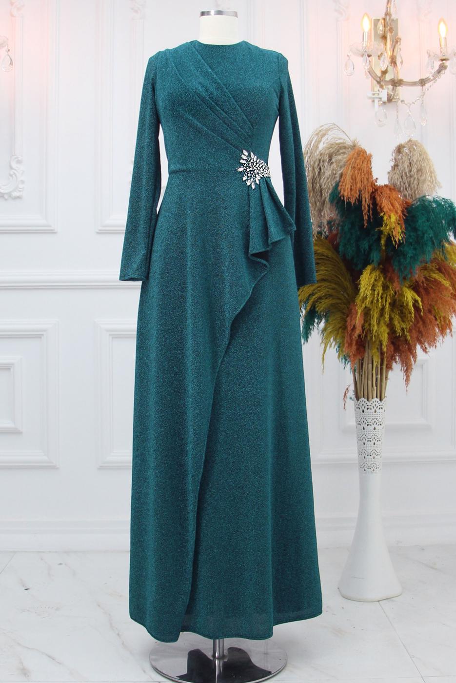 Hijab clothing BLUE EVENING DRESS WITH GEM T 8653