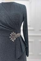 Tesettür giyim GRİ TAŞLI ABİYE ELBİSE T 8653