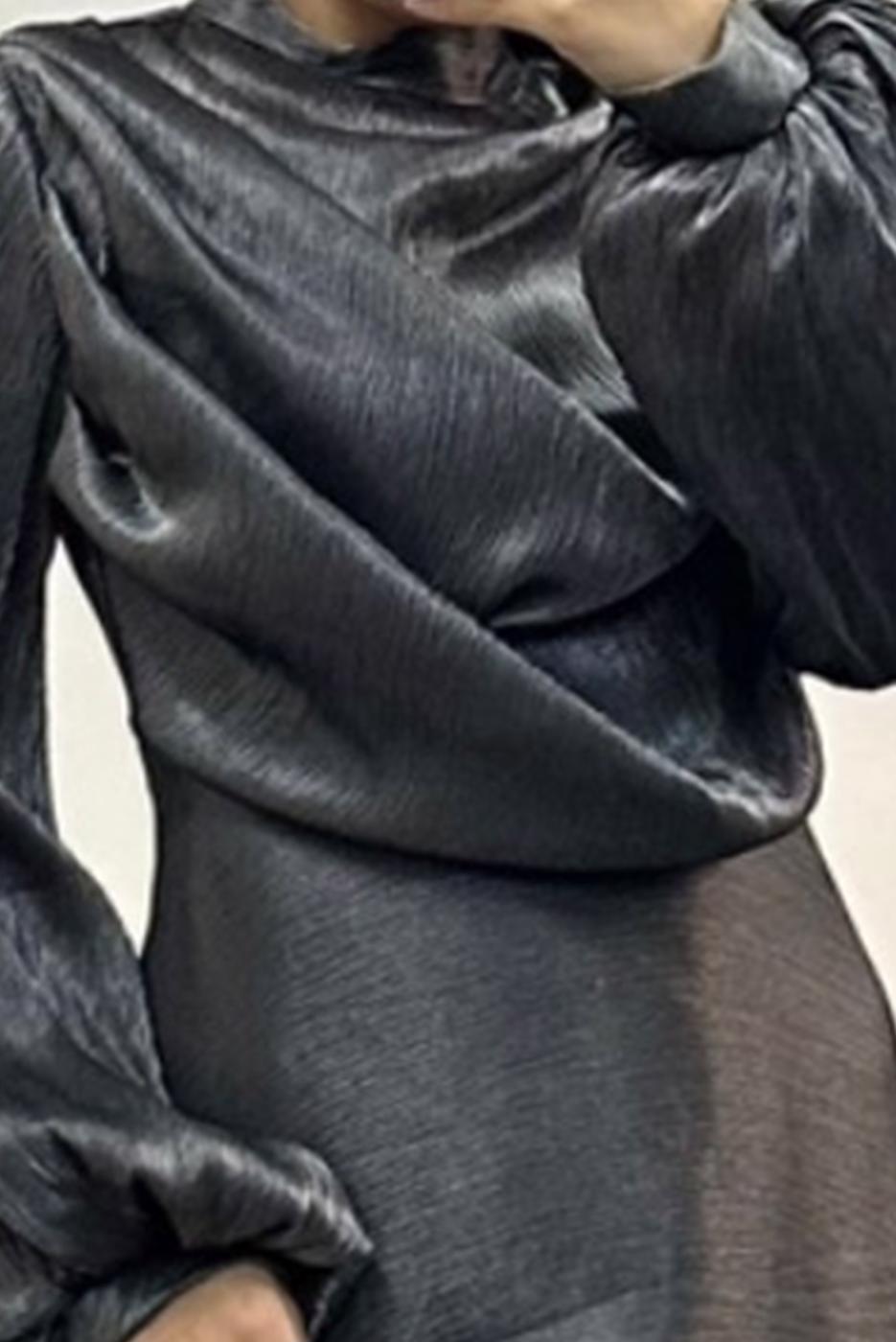 Tesettür giyim SİYAH BALON KOL ABİYE ELBİSE T 8795