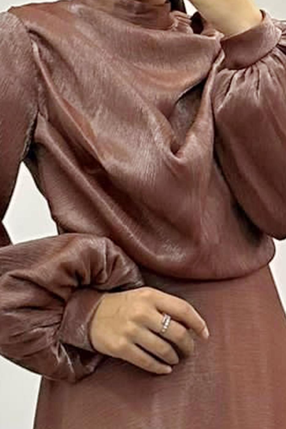 Tesettür giyim PEMBE BALON KOL ABİYE ELBİSE T 8795