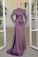 Tesettür giyim MOR SATEN ABİYE ELBİSE T 8854
