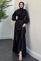 Tesettür giyim SİYAH DEGAJE YAKA ABİYE ELBİSE T 9116