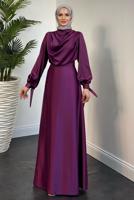 Tesettür giyim MOR DEGAJE YAKA ABİYE ELBİSE T 9116