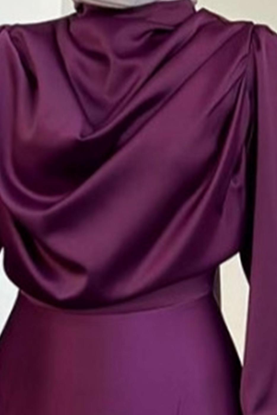 Tesettür giyim MOR DEGAJE YAKA ABİYE ELBİSE T 9116