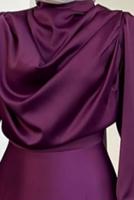 Tesettür giyim MOR DEGAJE YAKA ABİYE ELBİSE T 9116