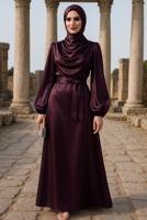 Tesettür giyim BORDO DEGAJE YAKA ABİYE ELBİSE T 9116