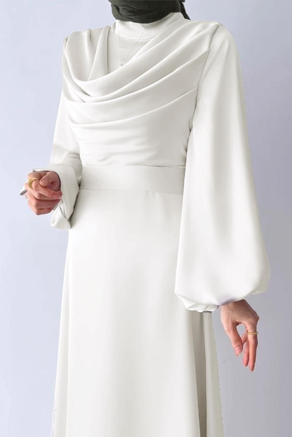 Tesettür giyim EKRU DEGAJE YAKA ABİYE ELBİSE T 9116