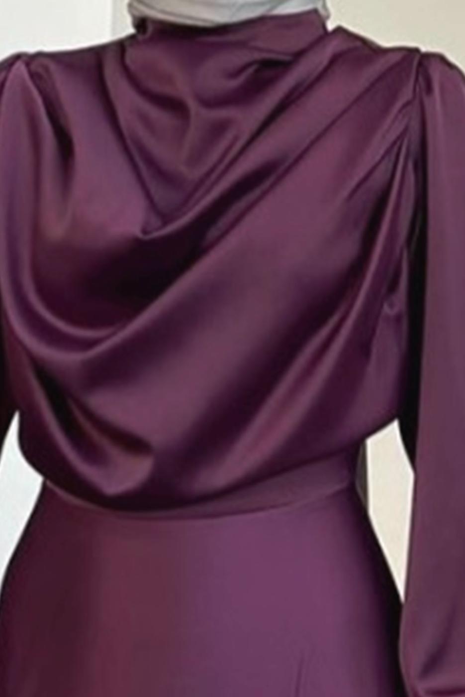 Tesettür giyim MÜRDÜM DEGAJE YAKA ABİYE ELBİSE T 9116