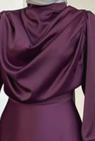 Tesettür giyim MÜRDÜM DEGAJE YAKA ABİYE ELBİSE T 9116