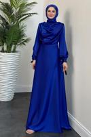 Tesettür giyim LACİVERT DEGAJE YAKA ABİYE ELBİSE T 9116