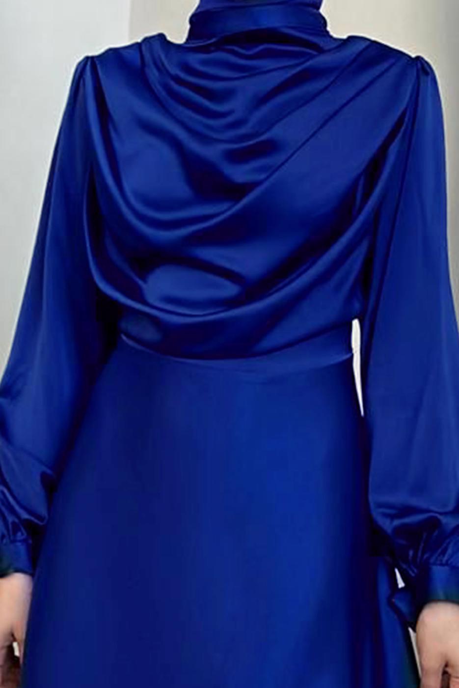 Tesettür giyim LACİVERT DEGAJE YAKA ABİYE ELBİSE T 9116