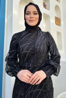 Tesettür giyim SİYAH BALIK MODEL ABİYE ELBİSE T 9311