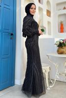 Tesettür giyim SİYAH BALIK MODEL ABİYE ELBİSE T 9311