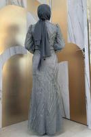Tesettür giyim GRİ BALIK MODEL ABİYE ELBİSE T 9311