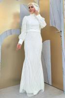 Tesettür giyim EKRU BALIK MODEL ABİYE ELBİSE T 9311